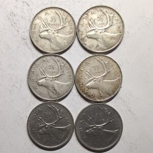 Canadian 25 Cent Coin Collection 1947 1949 1951 1951 1974 1975